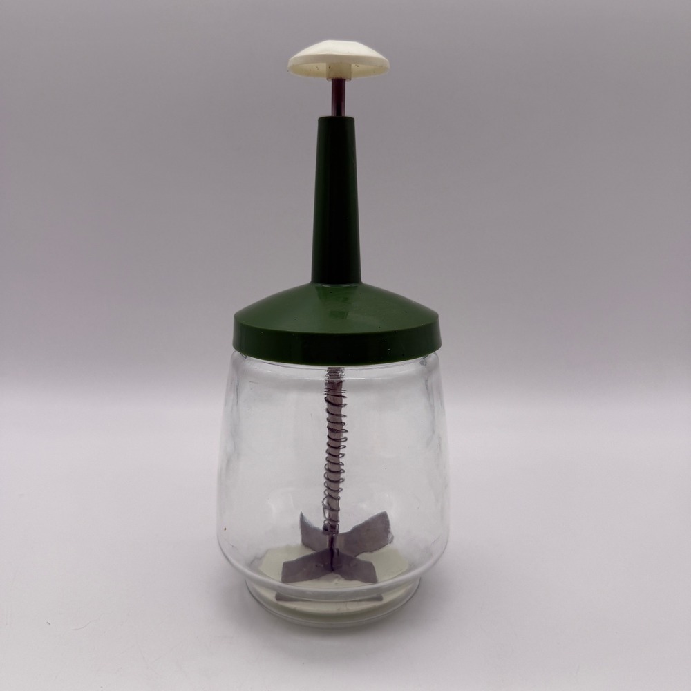 Federal Housewares Nut Vegetable Chopper Vintage Green Glass Manual Plunger